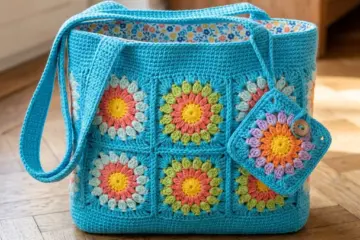 Colorful Granny Square Tote Bag Free Crochet Pattern