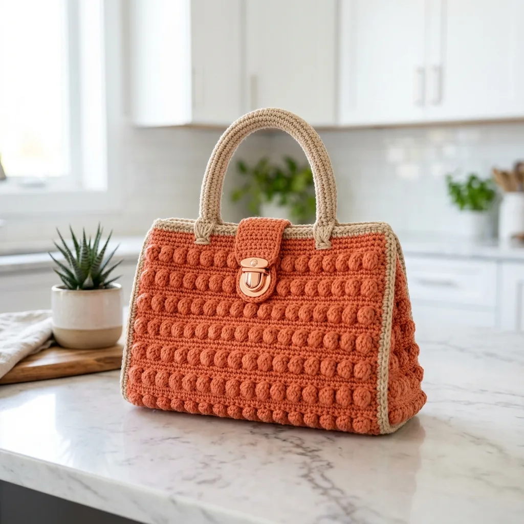 Coral Sunset Bobble Bag Free Crochet Pattern