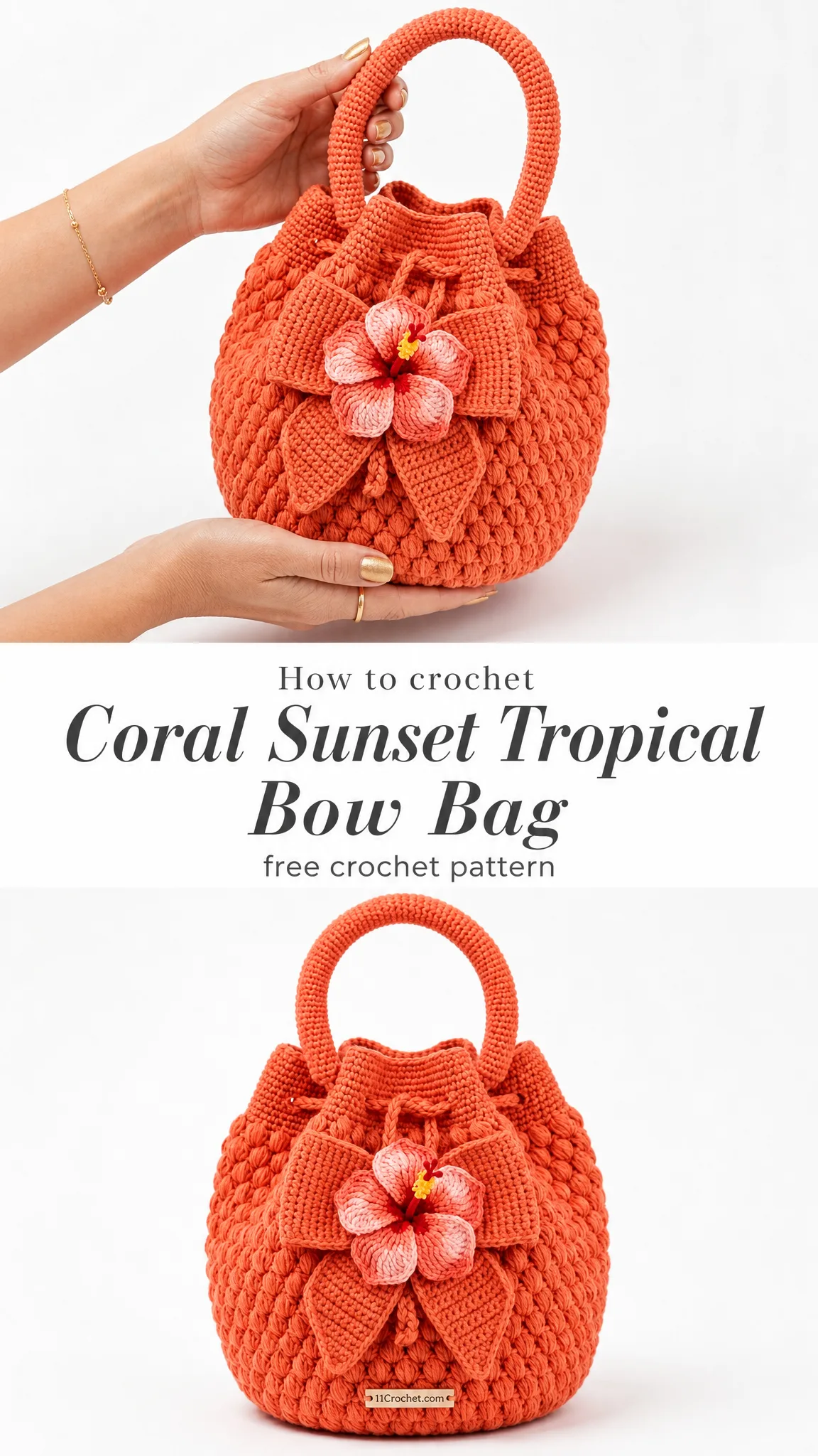 Coral Sunset Tropical Bow Bag Free Crochet Pattern