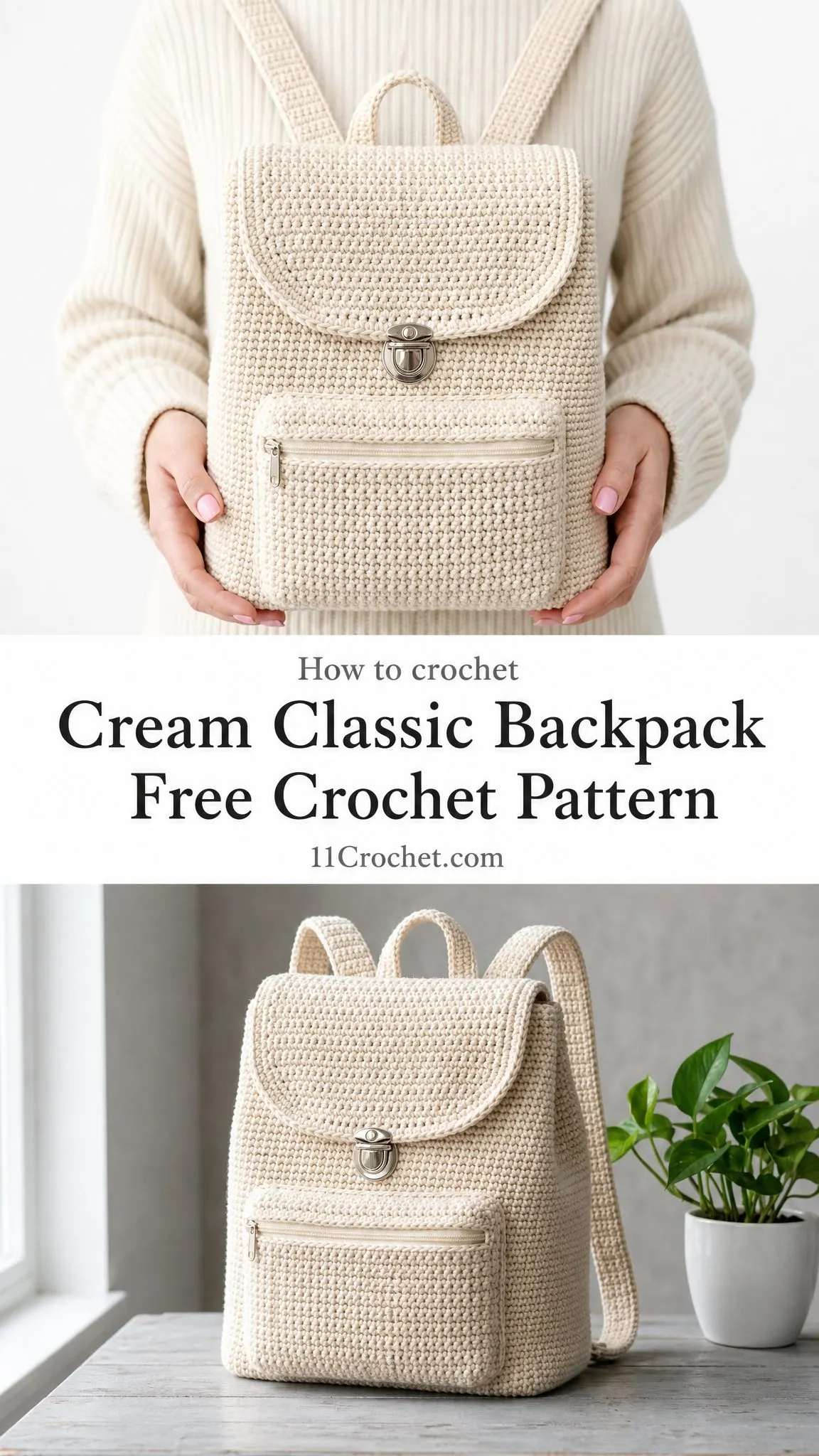 Cream Classic Backpack Free Crochet Pattern