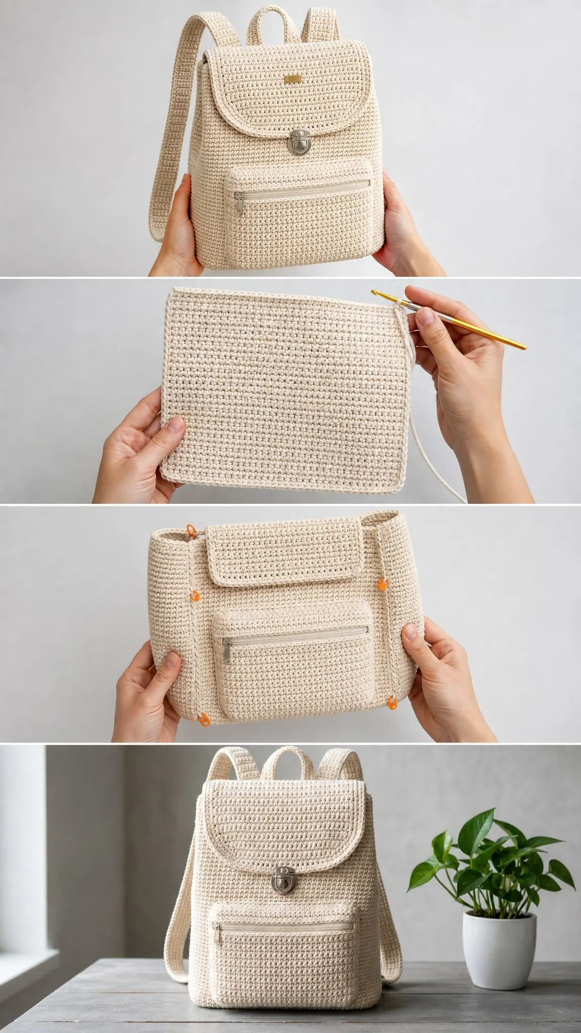Cream Classic Backpack Free Crochet Pattern