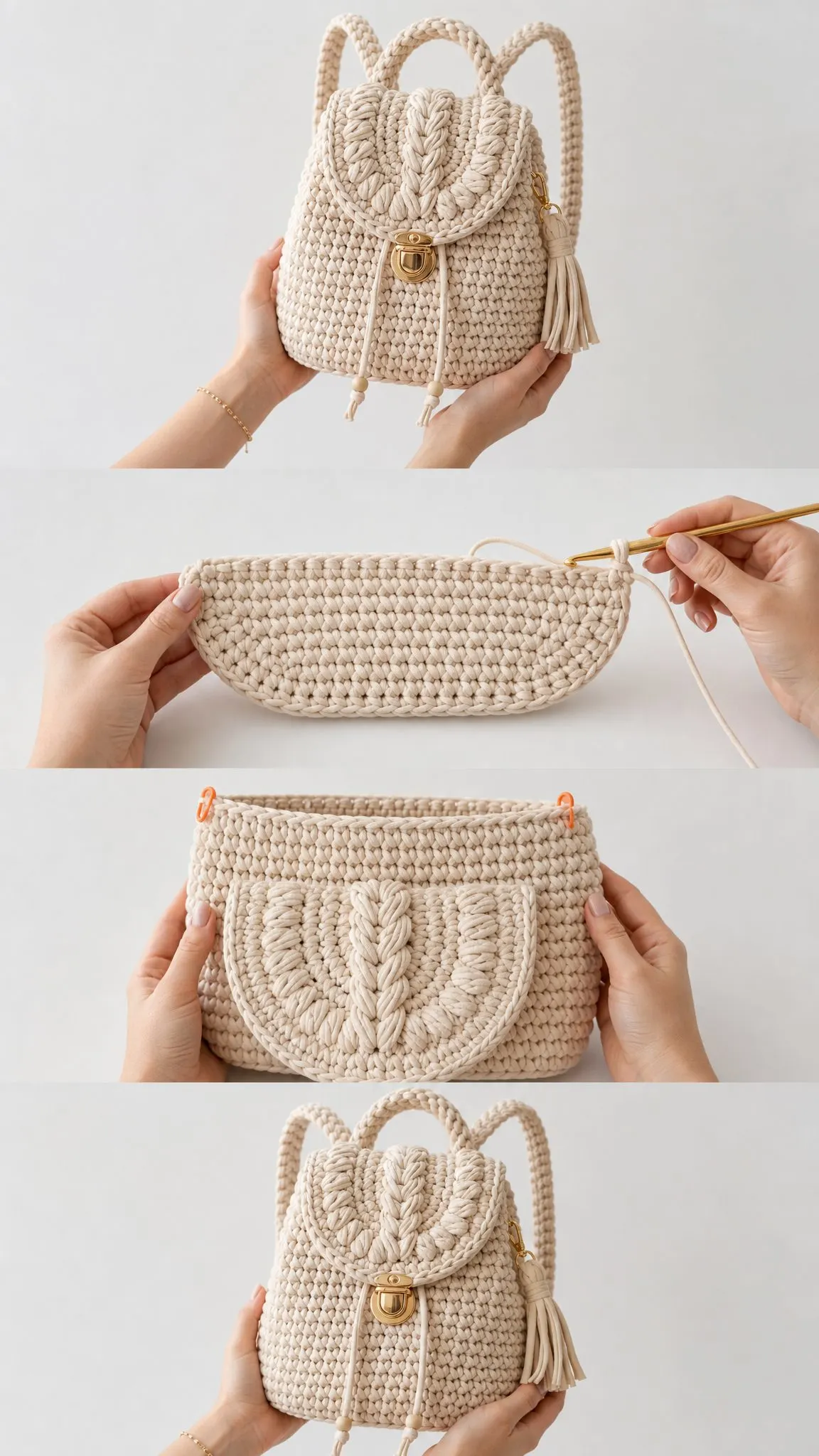 Cream T-Shirt Yarn Backpack Free Crochet Pattern