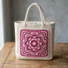 Cream and Magenta Granny Square Tote Free Crochet Pattern