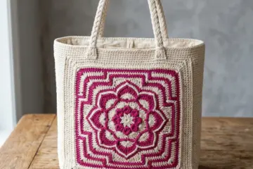 Cream and Magenta Granny Square Tote Free Crochet Pattern