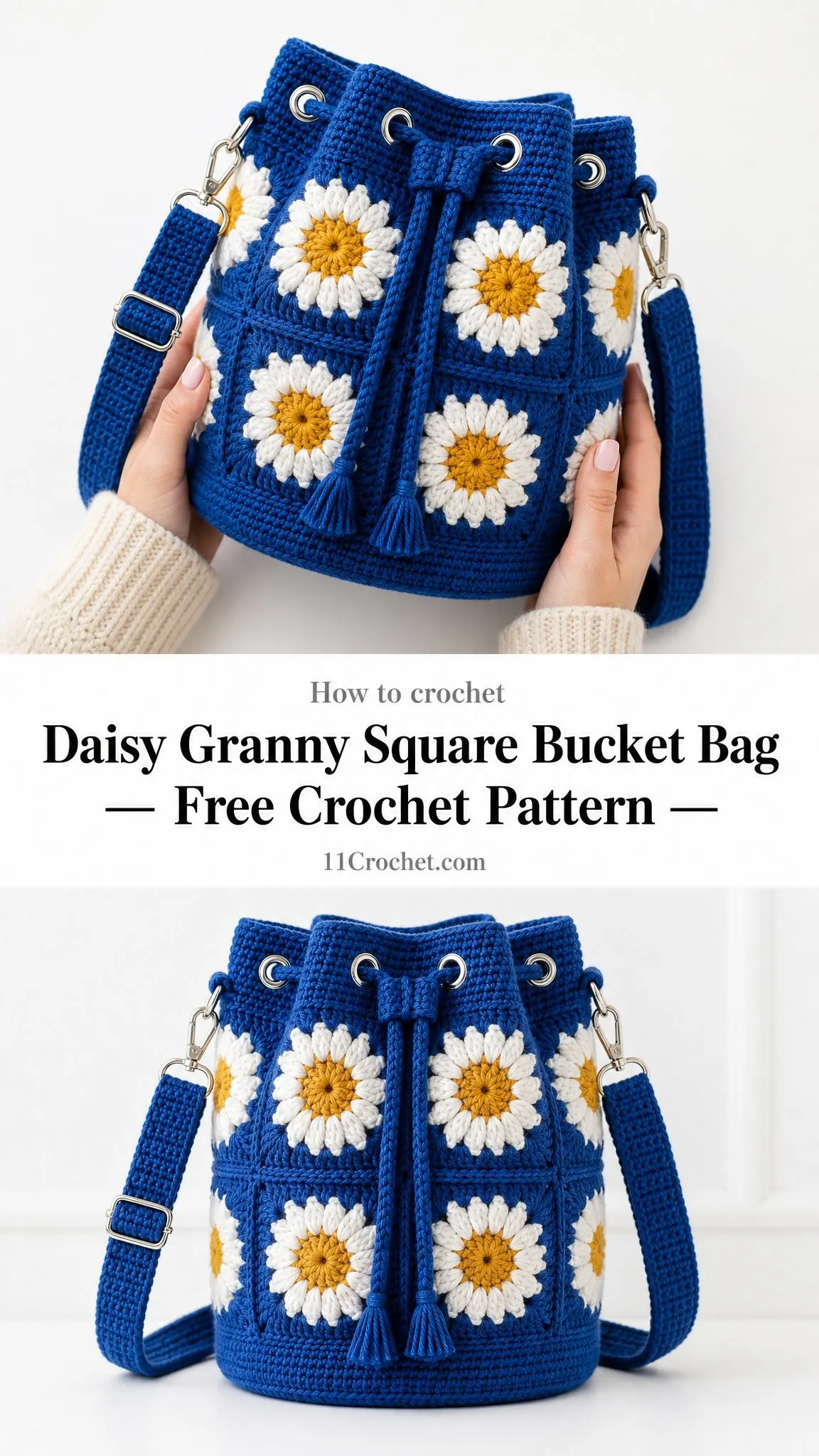 Daisy Granny Square Bucket Bag Free Crochet Pattern