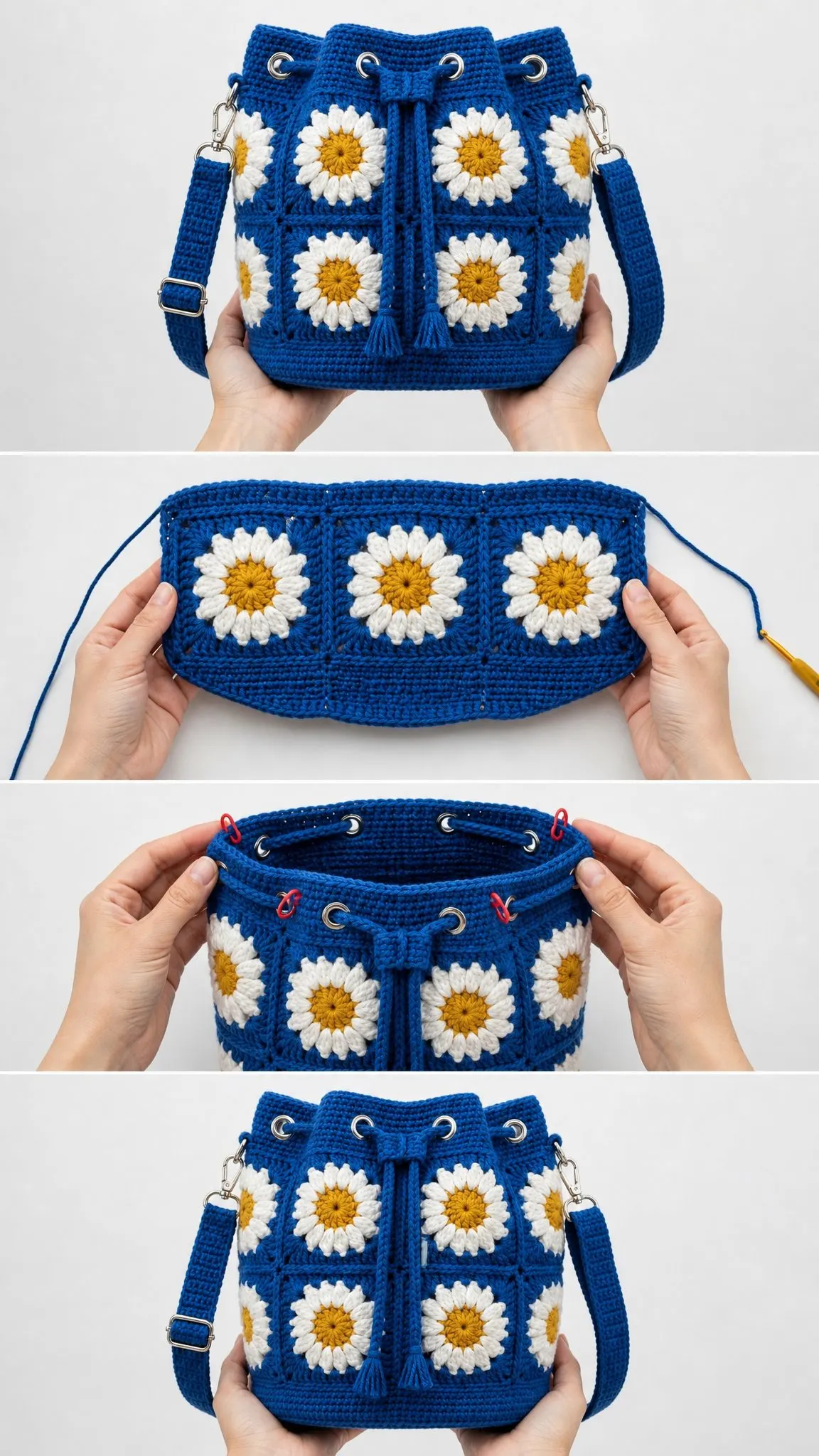 Daisy Granny Square Bucket Bag Free Crochet Pattern