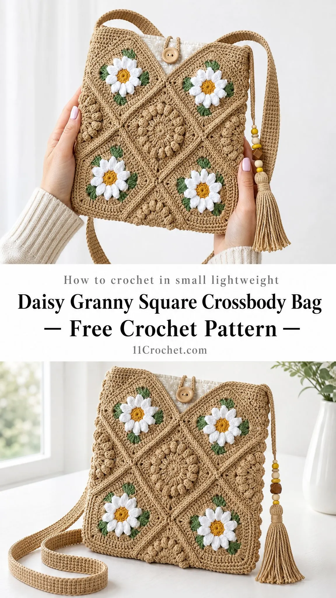 Daisy Granny Square Crossbody Bag Free Crochet Pattern