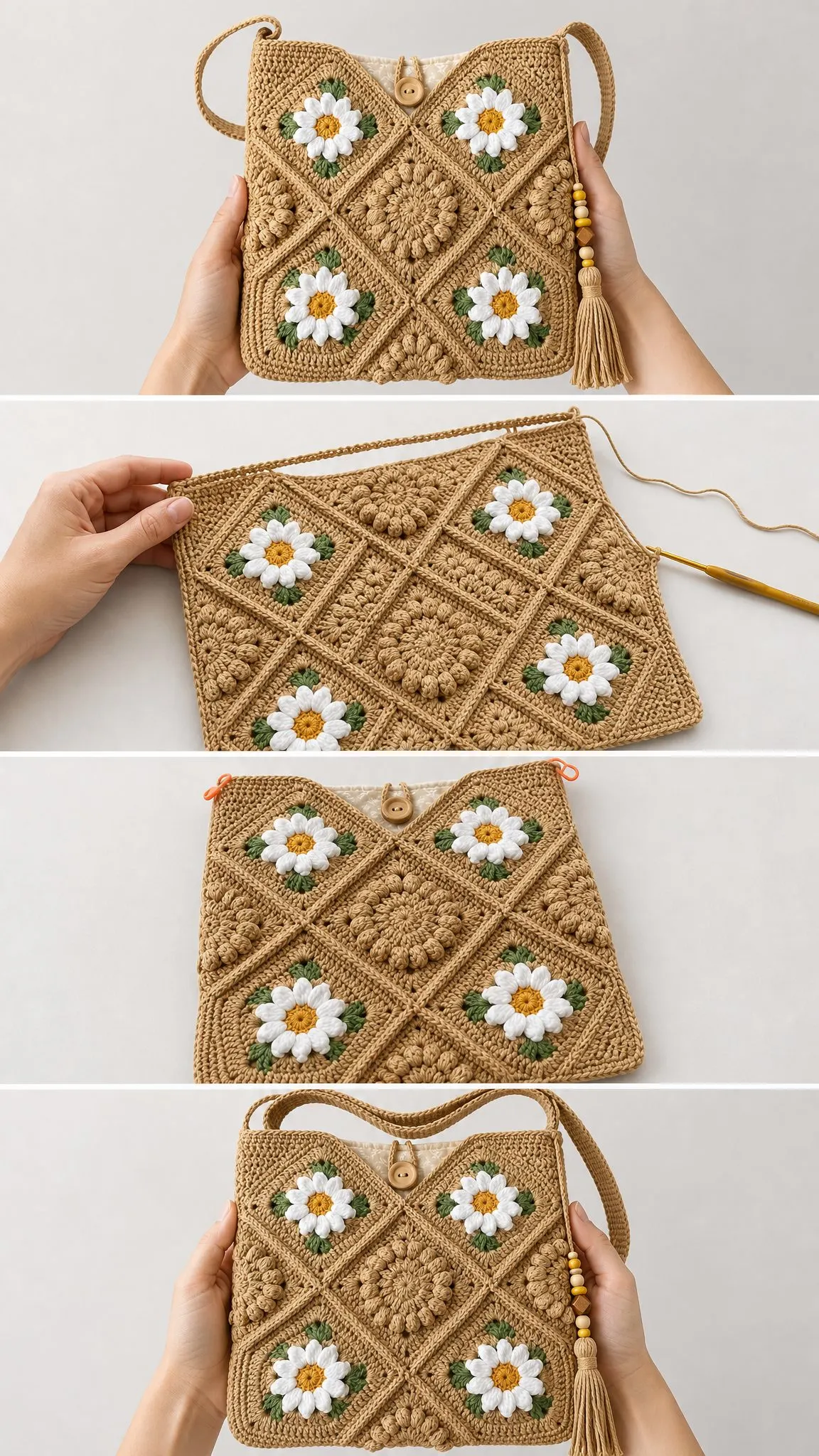 Daisy Granny Square Crossbody Bag Free Crochet Pattern