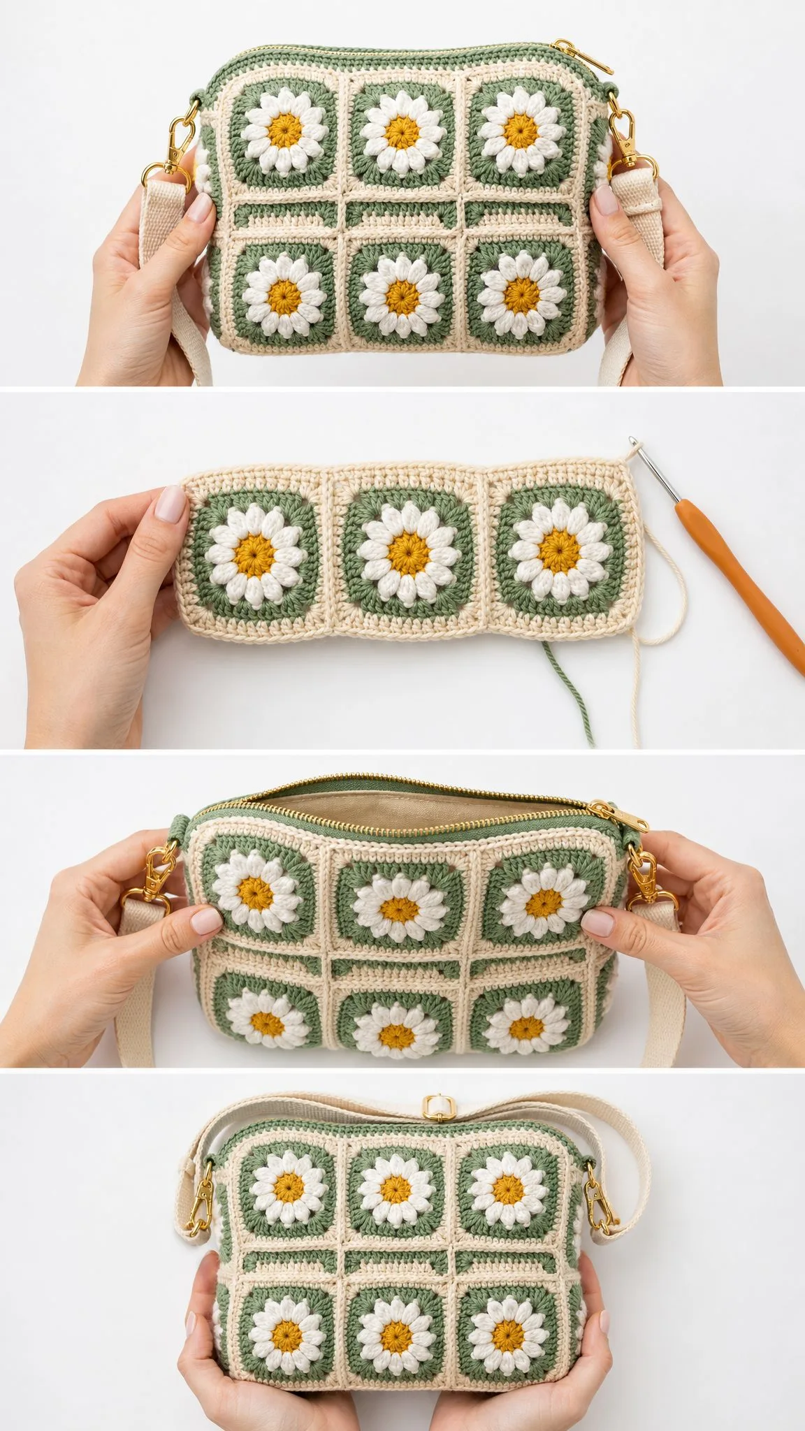 Daisy Granny Square Zipper Pouch Free Crochet Pattern
