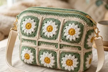 Daisy Granny Square Zipper Pouch Free Crochet Pattern