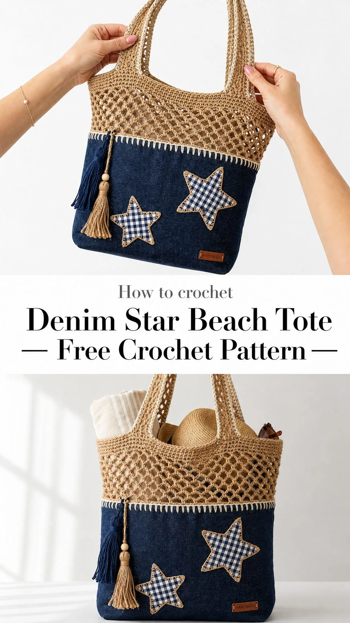 Denim Star Beach Tote Free Crochet Pattern