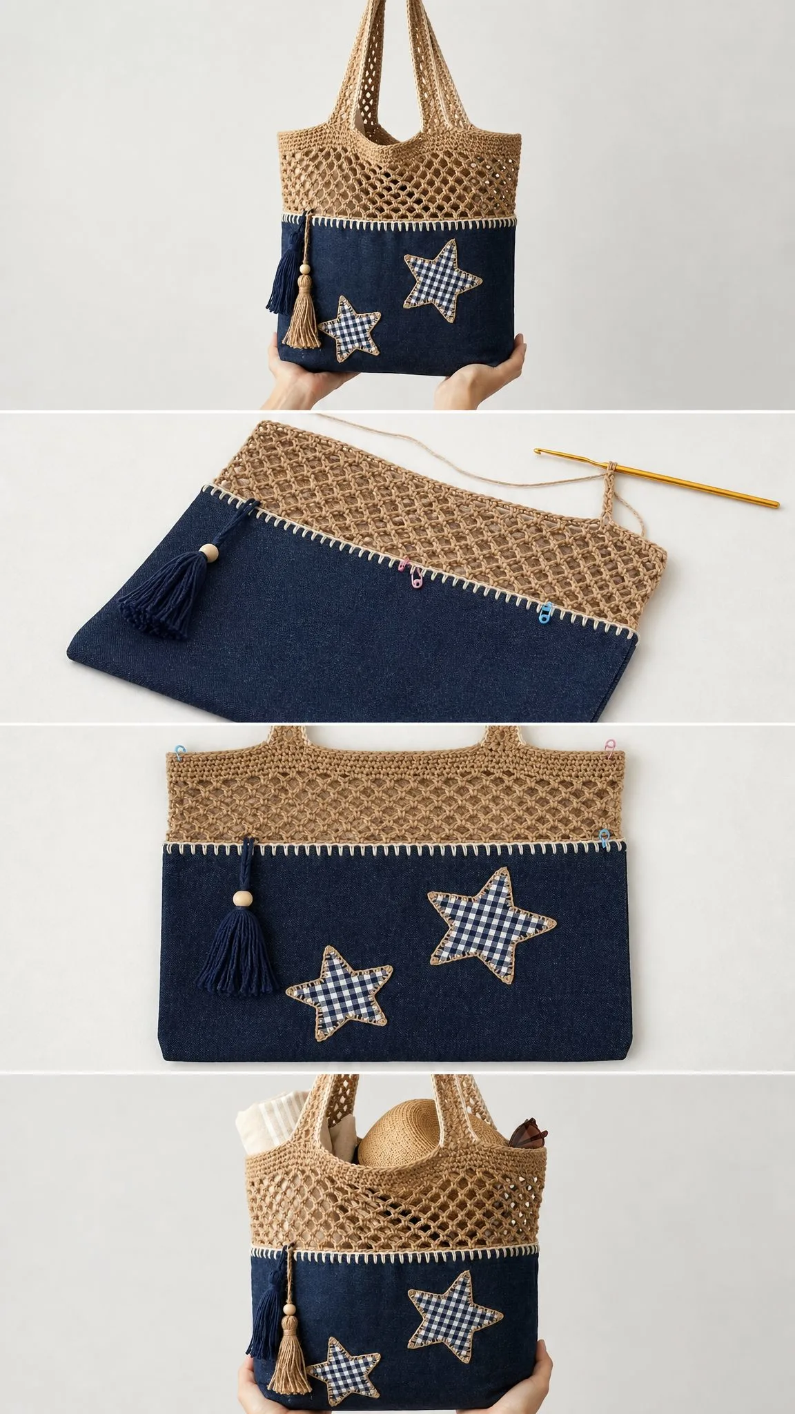 Denim Star Beach Tote Free Crochet Pattern