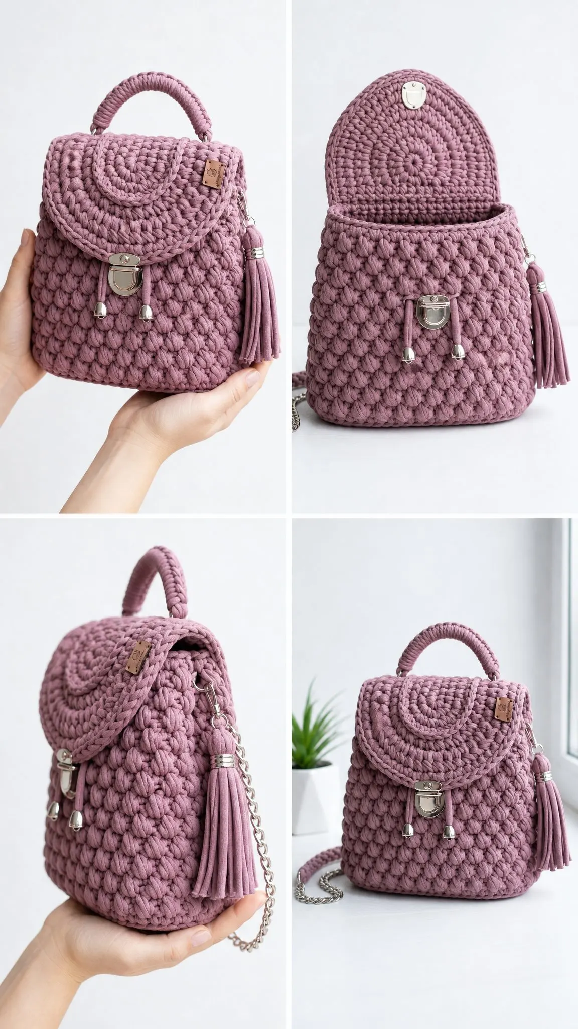 Dusty Mauve Chunky Crochet Backpack Free Pattern