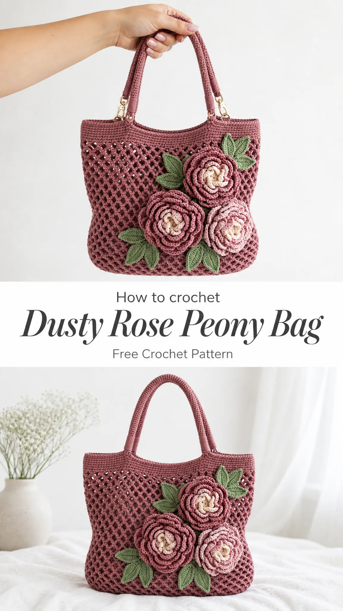 Dusty Rose Peony Bag Free Crochet Pattern