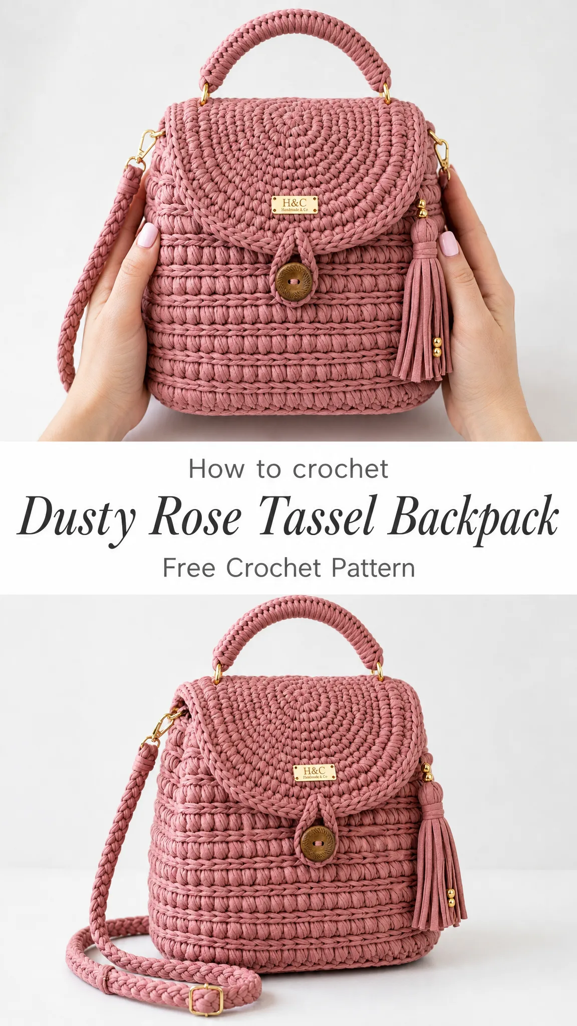 Dusty Rose Tassel Backpack Free Crochet Pattern