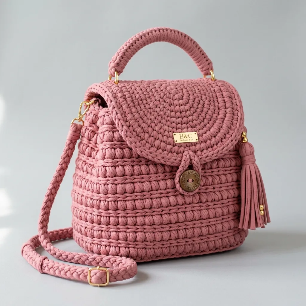 Dusty Rose Tassel Backpack Free Crochet Pattern