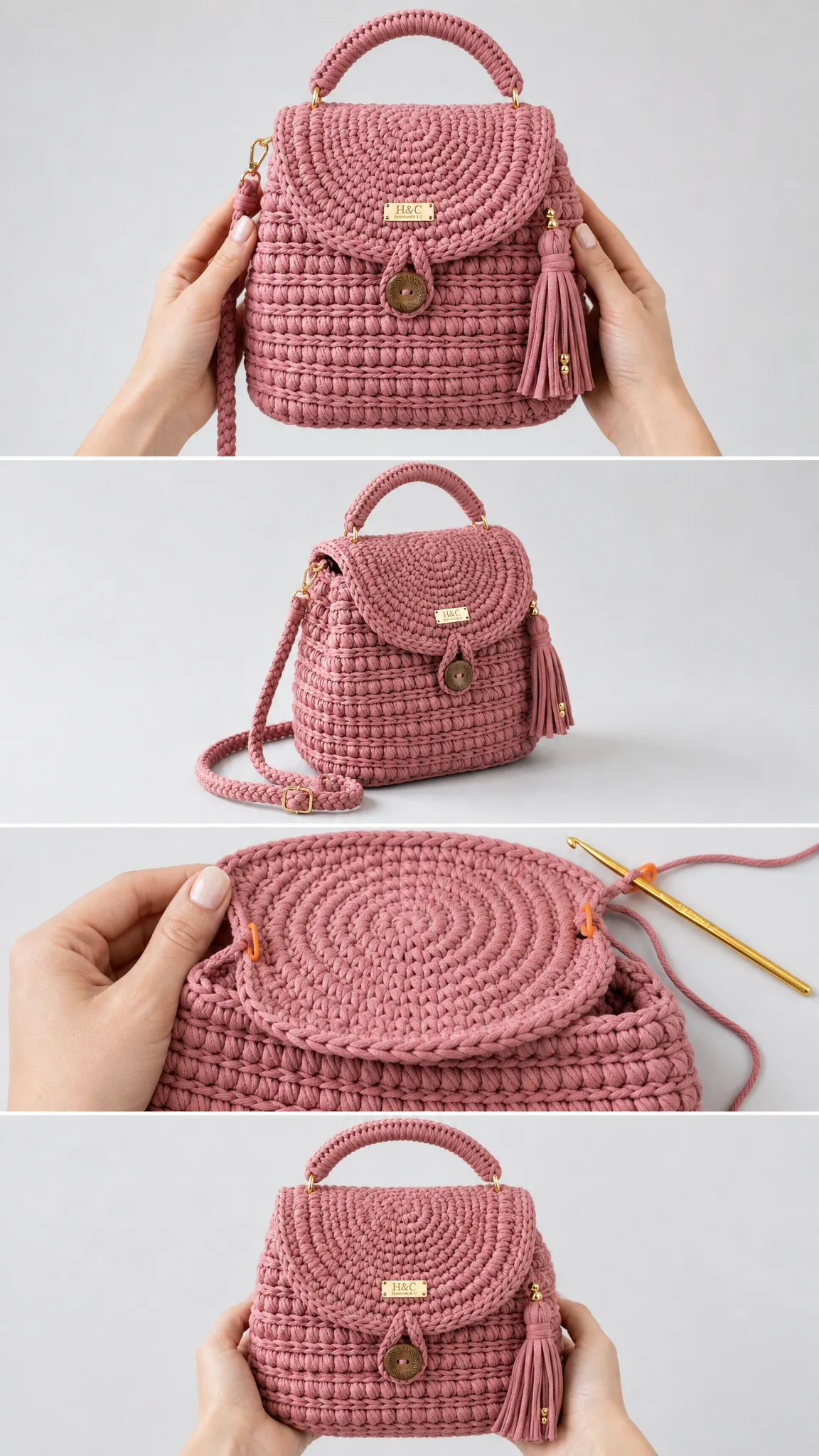 Dusty Rose Tassel Backpack Free Crochet Pattern
