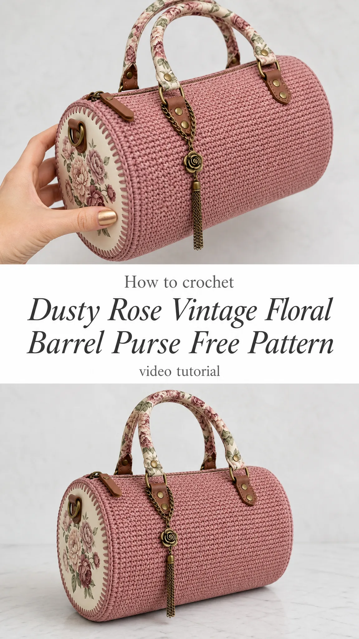Dusty Rose Vintage Floral Barrel Purse Free Pattern