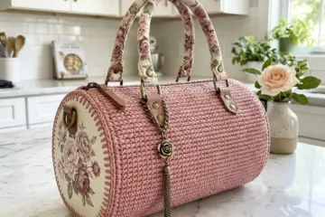 Dusty Rose Vintage Floral Barrel Purse Free Pattern