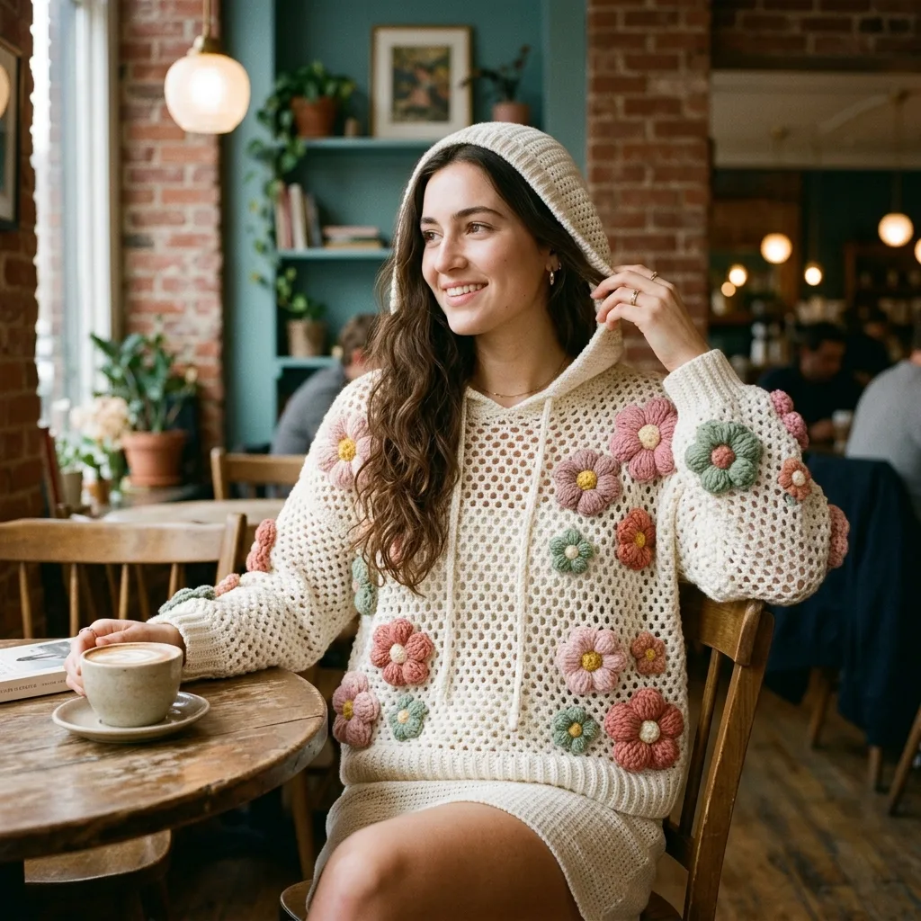 Floral Appliqué Crochet Hoodie Free Crochet Pattern