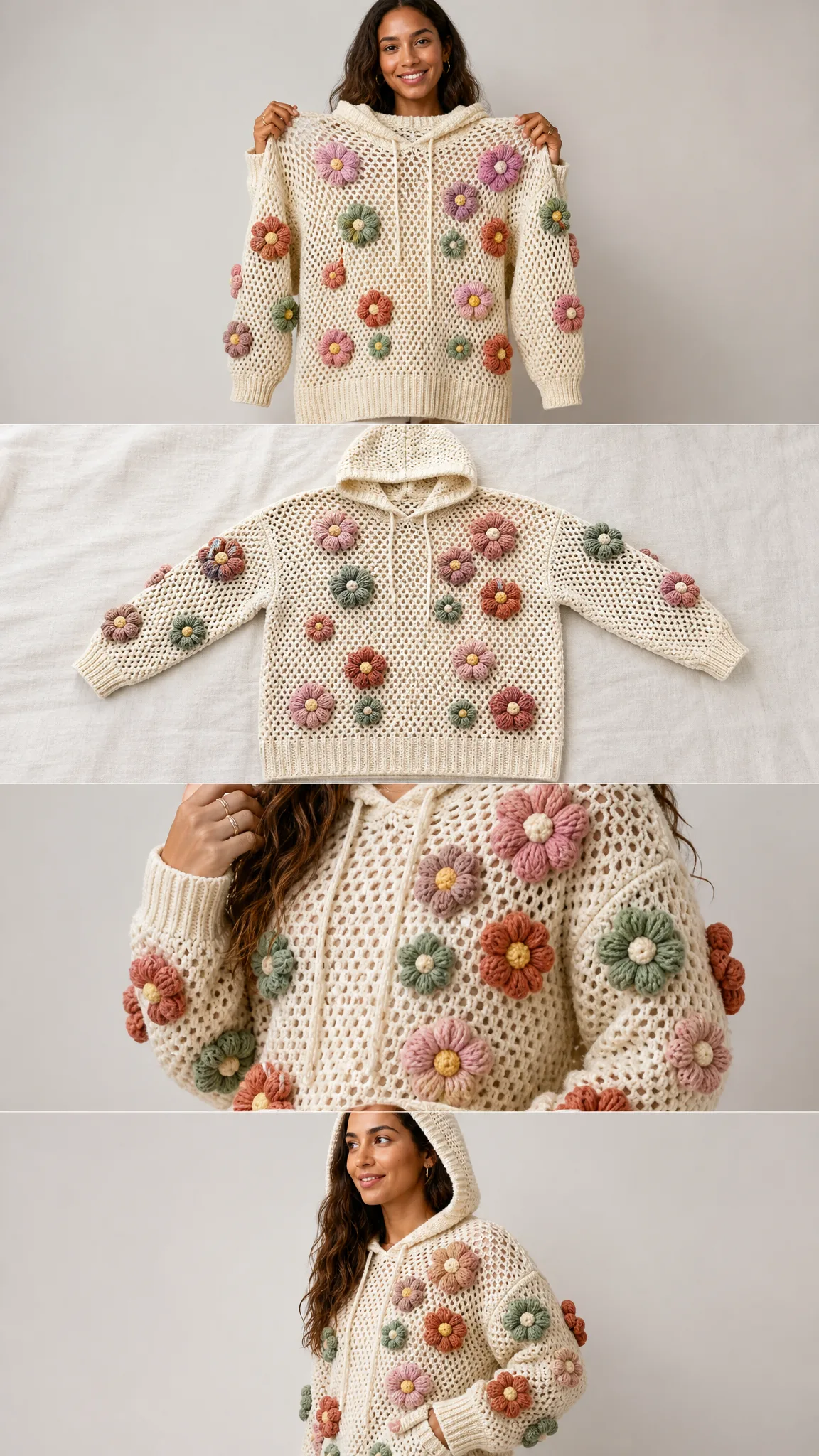Floral Appliqué Crochet Hoodie Free Crochet Pattern
