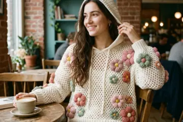 Floral Appliqué Crochet Hoodie Free Crochet Pattern