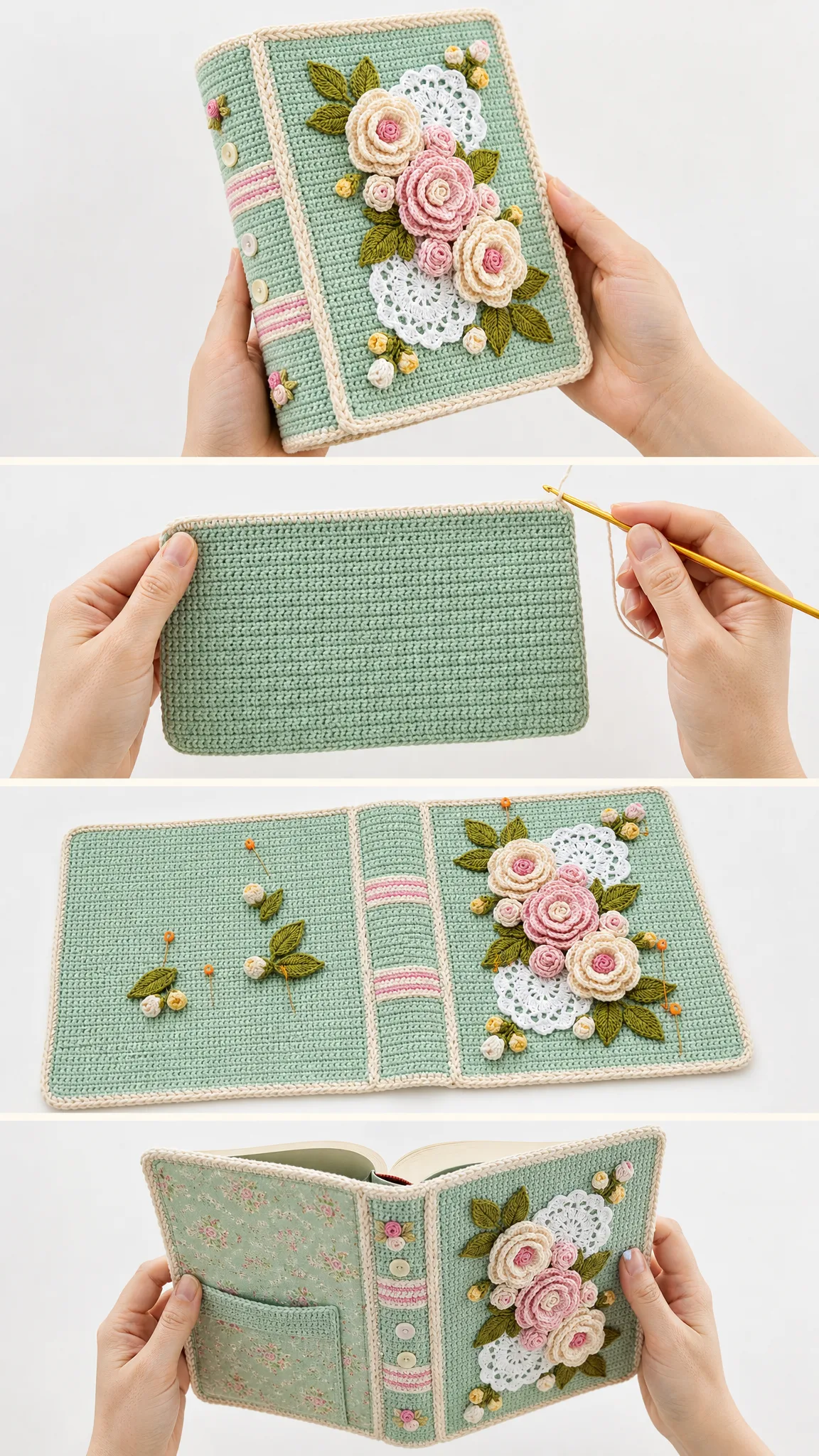 Floral Garden Book Cover Free Crochet Pattern