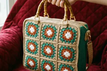 Granny Square Bamboo Handle Handbag Free Crochet Pattern