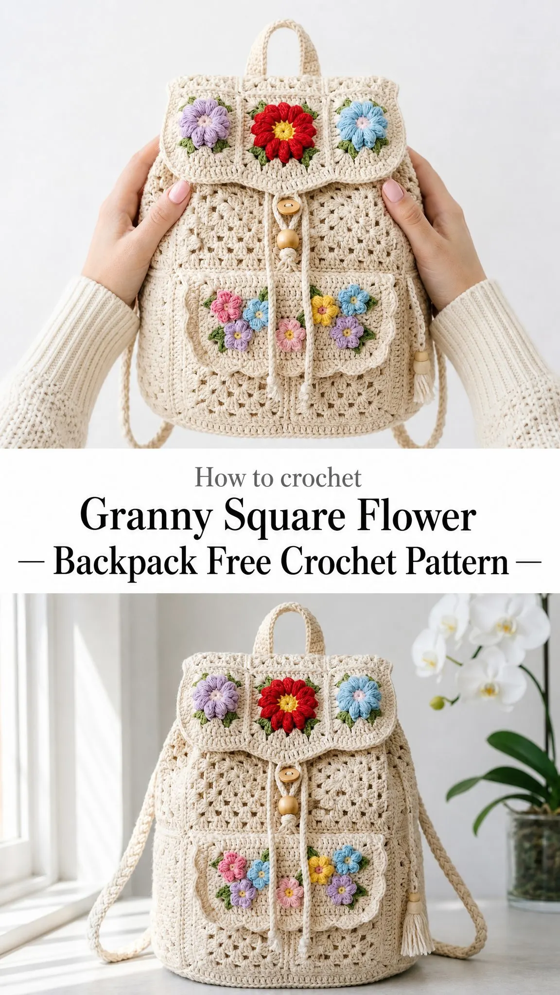 Granny Square Flower Backpack Free Crochet Pattern