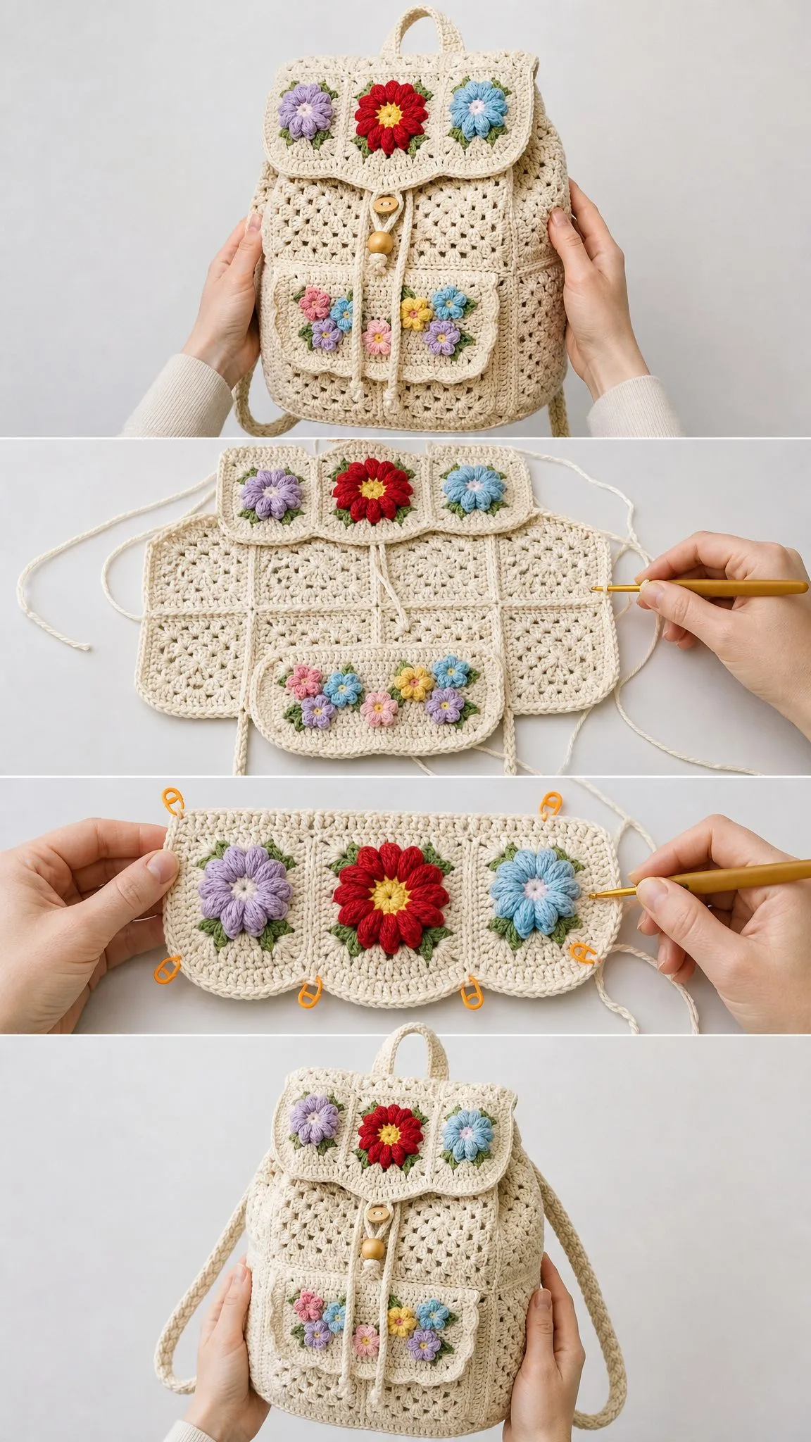 Granny Square Flower Backpack Free Crochet Pattern