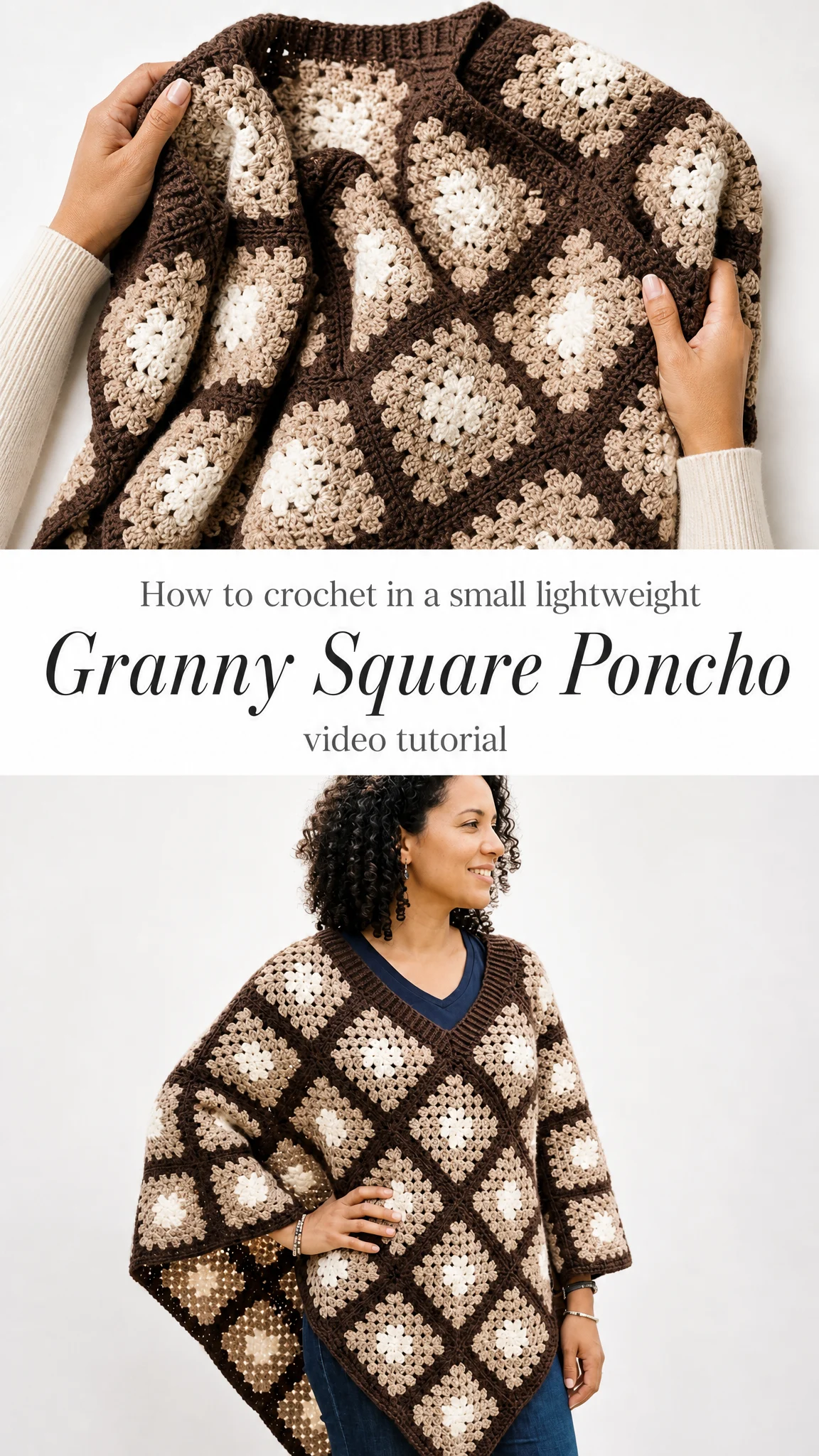 Granny Square Poncho in Brown Tones Free Crochet Pattern