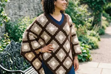Granny Square Poncho in Brown Tones Free Crochet Pattern