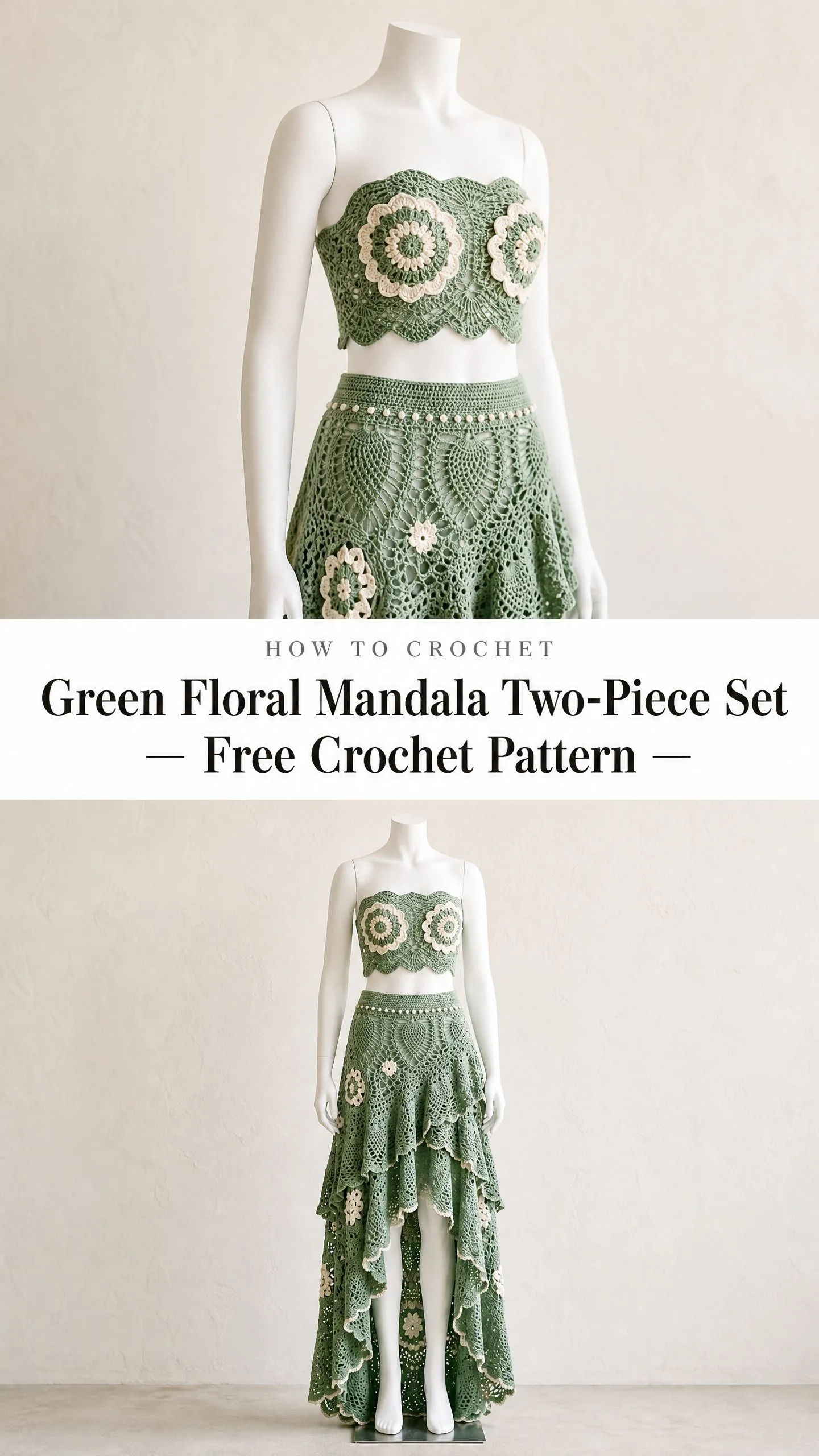 Green Floral Mandala Two-Piece Set Free Crochet Pattern