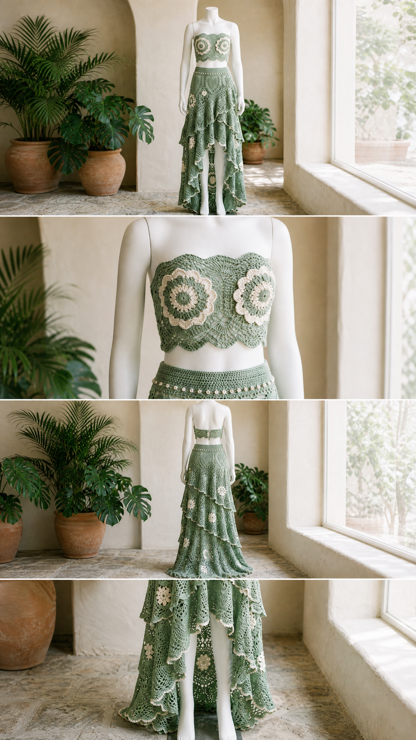 Green Floral Mandala Two-Piece Set Free Crochet Pattern