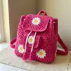 Hot Pink Daisy Drawstring Backpack Free Crochet Pattern