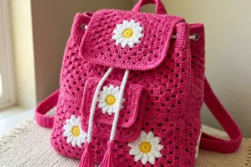 Hot Pink Daisy Drawstring Backpack Free Crochet Pattern