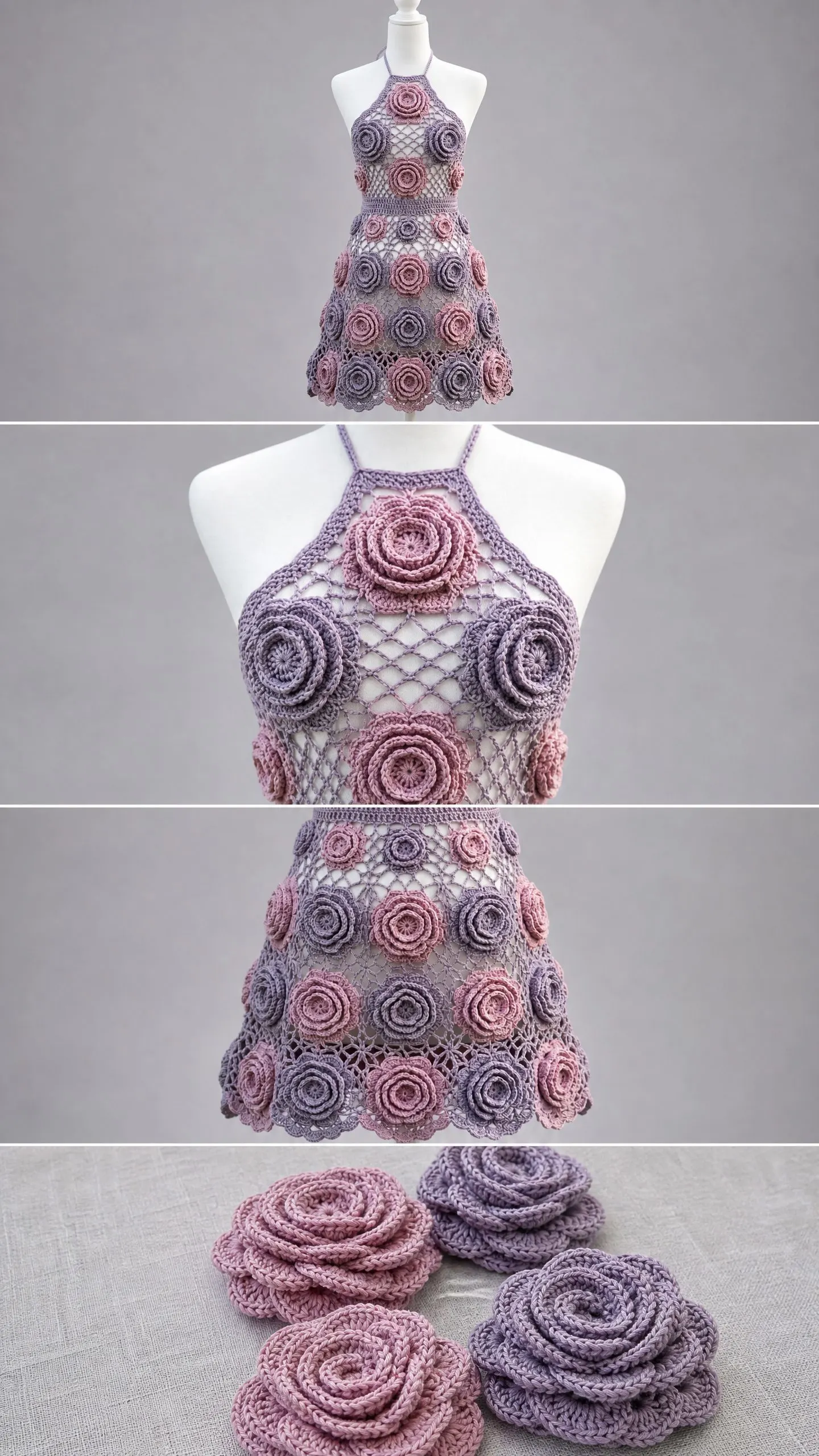 Lavender Rose Halter Dress Free Crochet Pattern