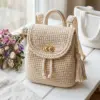 Minimalist Beige Drawstring Backpack Free Crochet Pattern