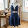 Navy Halter Dress with Lace Waist Free Crochet Pattern