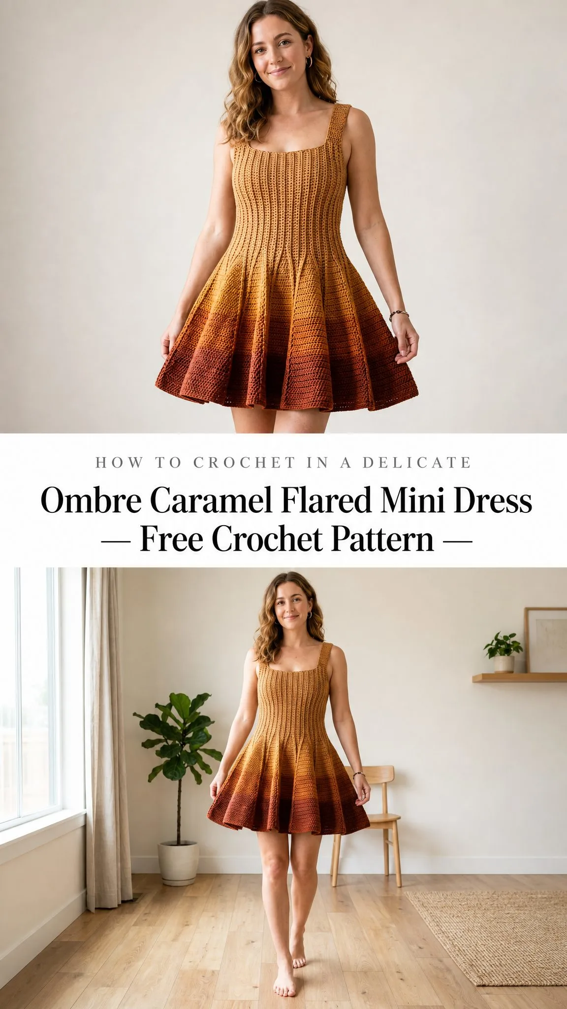 Ombre Caramel Flared Mini Dress Free Crochet Pattern