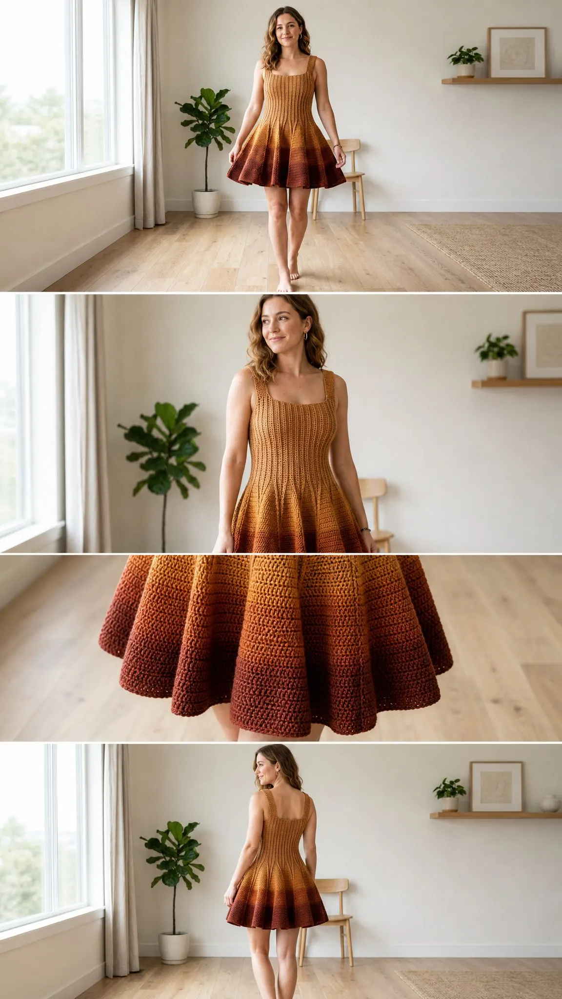 Ombre Caramel Flared Mini Dress Free Crochet Pattern
