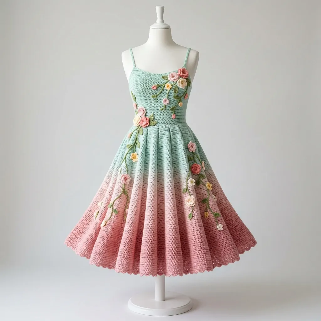 Ombre Floral Garden Dress Free Crochet Pattern