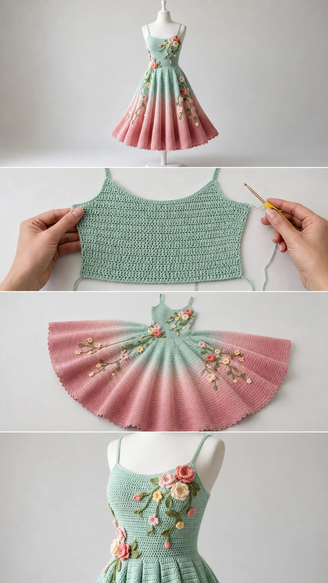 Ombre Floral Garden Dress Free Crochet Pattern