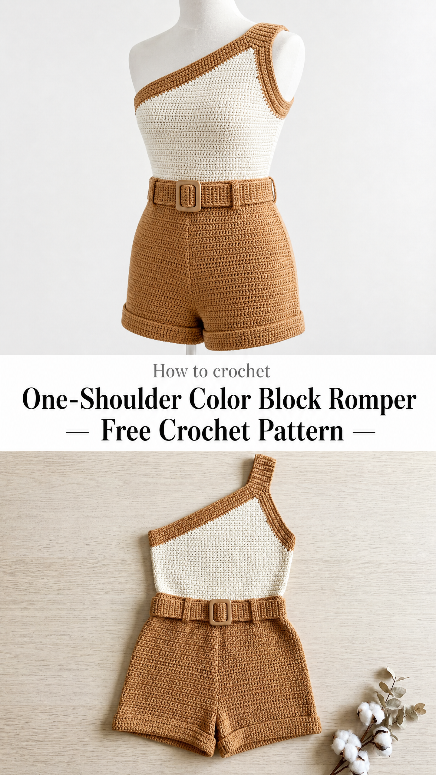 One-Shoulder Color Block Romper Free Crochet Pattern