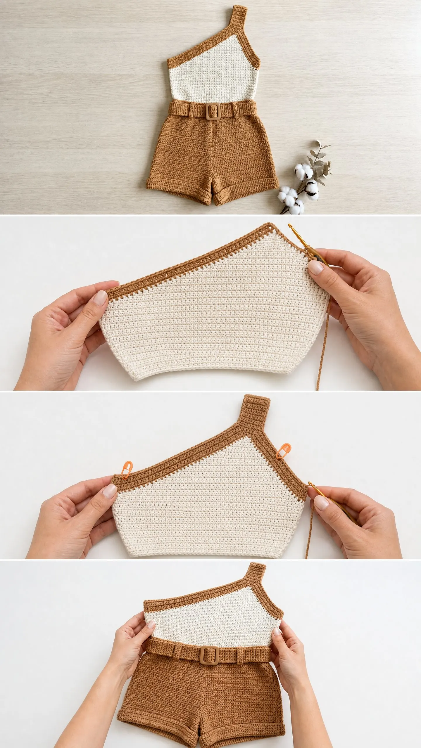 One-Shoulder Color Block Romper Free Crochet Pattern