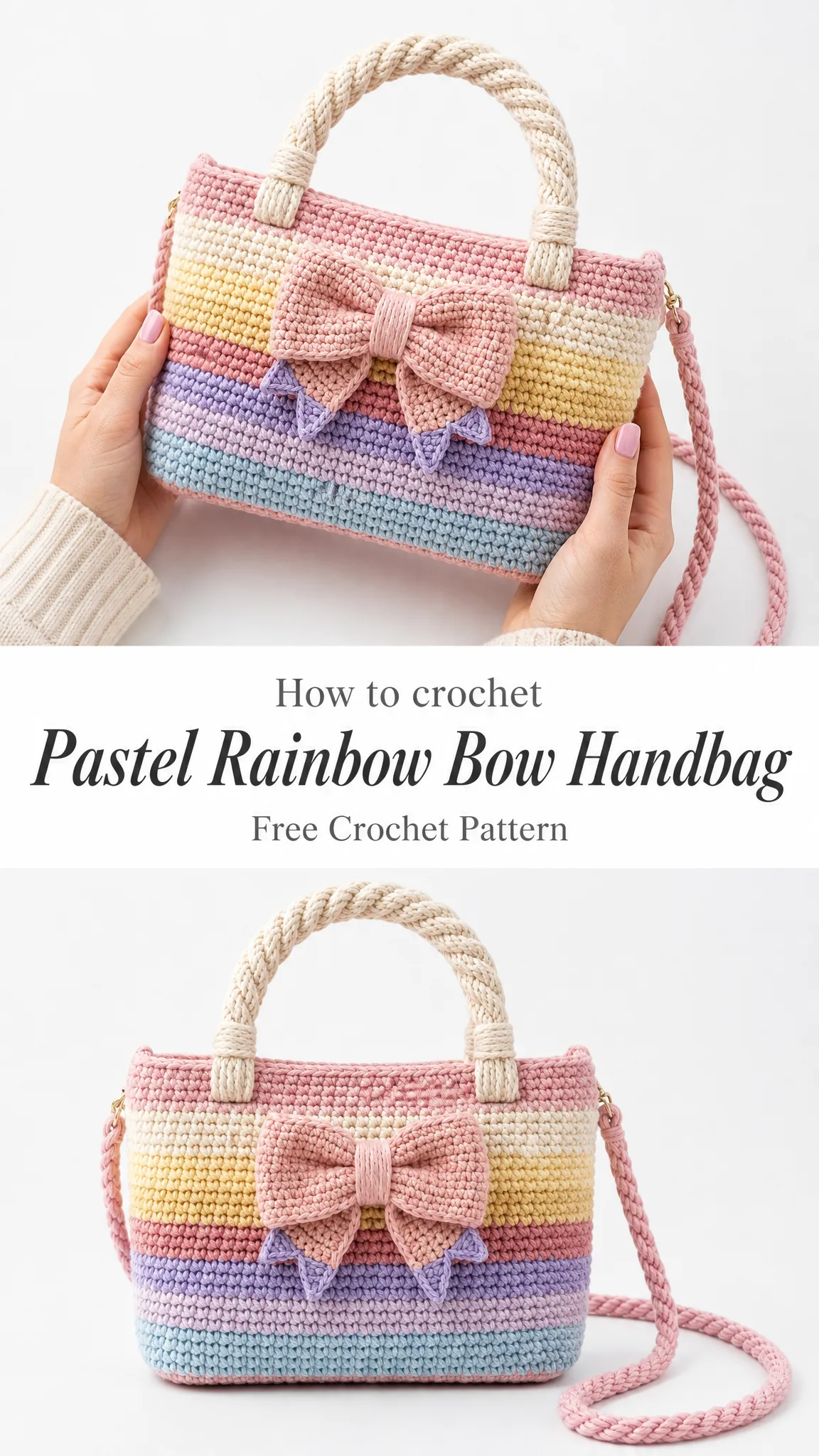 Pastel Rainbow Bow Handbag Free Crochet Pattern