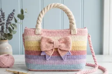 Pastel Rainbow Bow Handbag Free Crochet Pattern