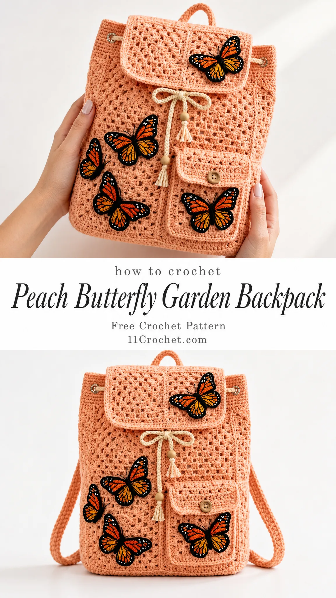Peach Butterfly Garden Backpack Free Crochet Pattern