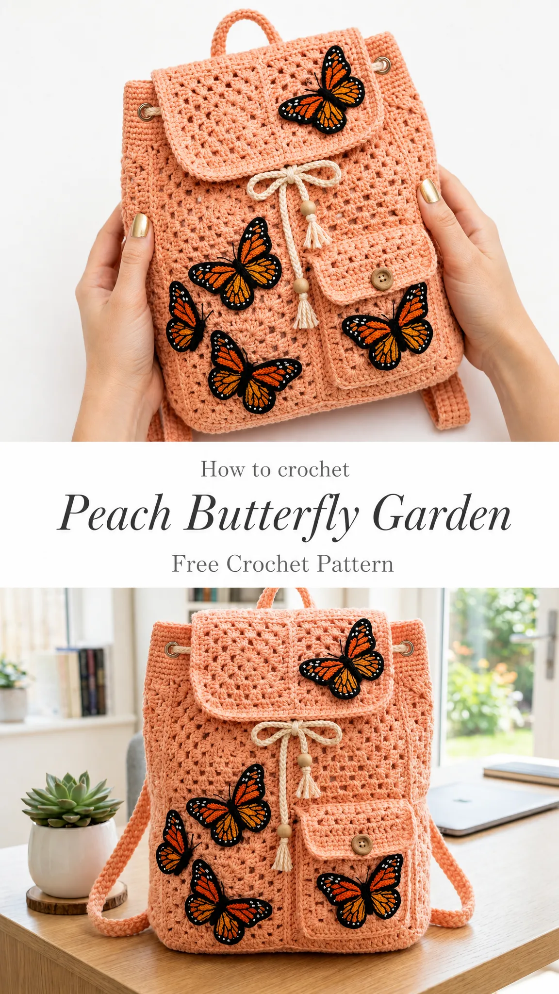Peach Butterfly Garden Backpack Free Crochet Pattern