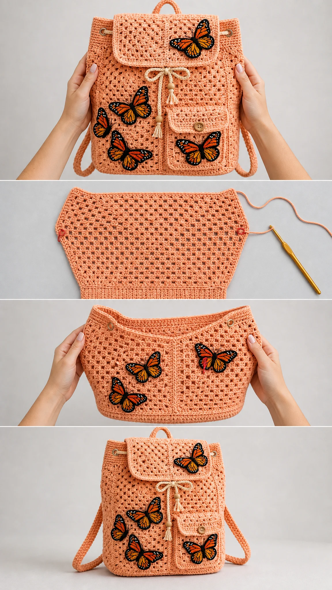 Peach Butterfly Garden Backpack Free Crochet Pattern